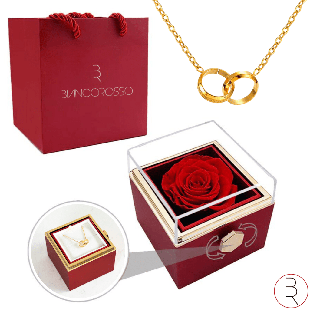 bianco rosso Rose Box Rose of Love - Preserved Rose and Necklace cyprus greece jewelry gift free shipping europe worldwide