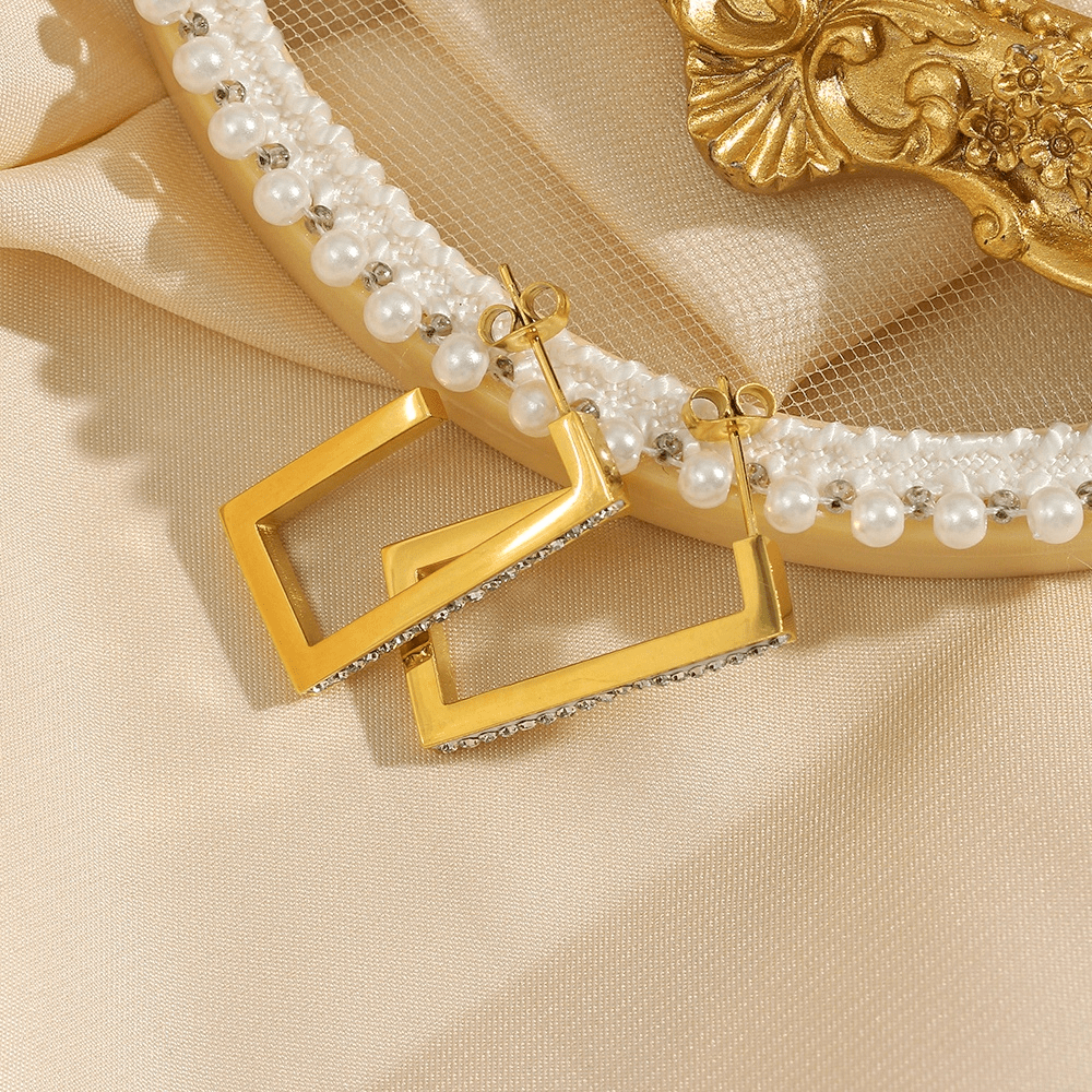 bianco rosso Earrings Dôme Sparkling Rectangle Hoops 18K Gold Plated cyprus greece jewelry gift free shipping europe worldwide