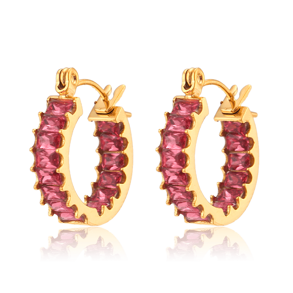 bianco rosso Earrings Pink tourmaline Cannes Sparkling 18 Gold Hoops cyprus greece jewelry gift free shipping europe worldwide