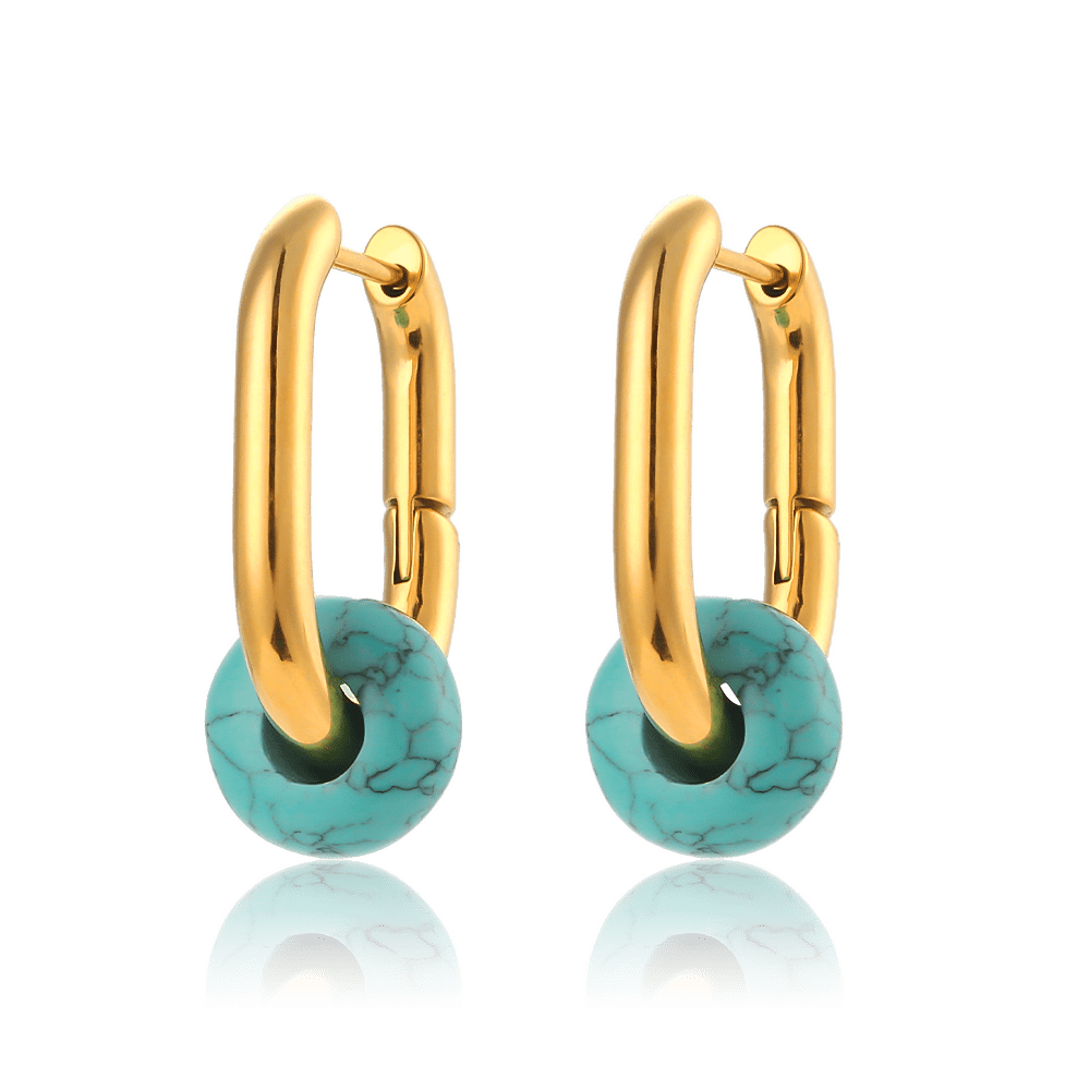 bianco rosso Earrings Turquoise Aiguèze Rectangle Hoops 18k Gold Plated cyprus greece jewelry gift free shipping europe worldwide