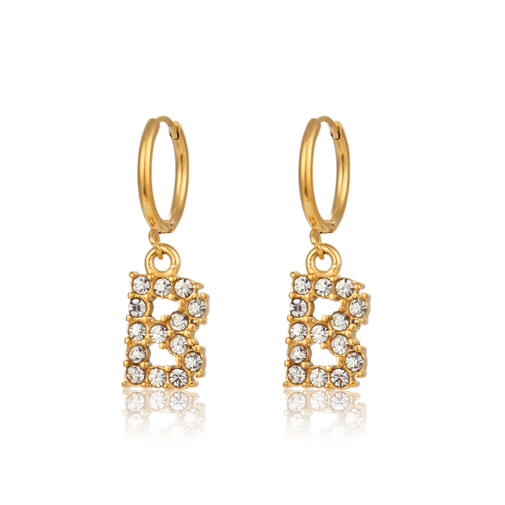 bianco rosso Earrings Vogüé Initial Charm Sparkling 18k Gold Plated cyprus greece jewelry gift free shipping europe worldwide