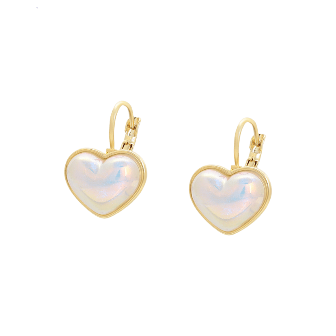 bianco rosso Earrings White Heart Huggies 14K Gold Plated Earrings (BLE-2161) cyprus greece jewelry gift free shipping europe worldwide